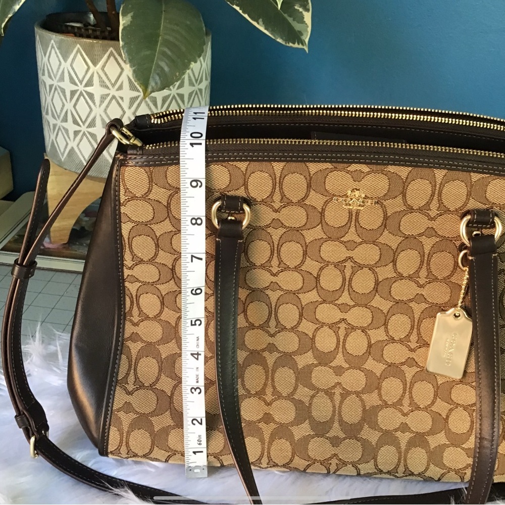 Coach 2-Way Signature Canvas Leather Handbag Shoulder Bag Beige Brown Excellent - Picture 11 of 12